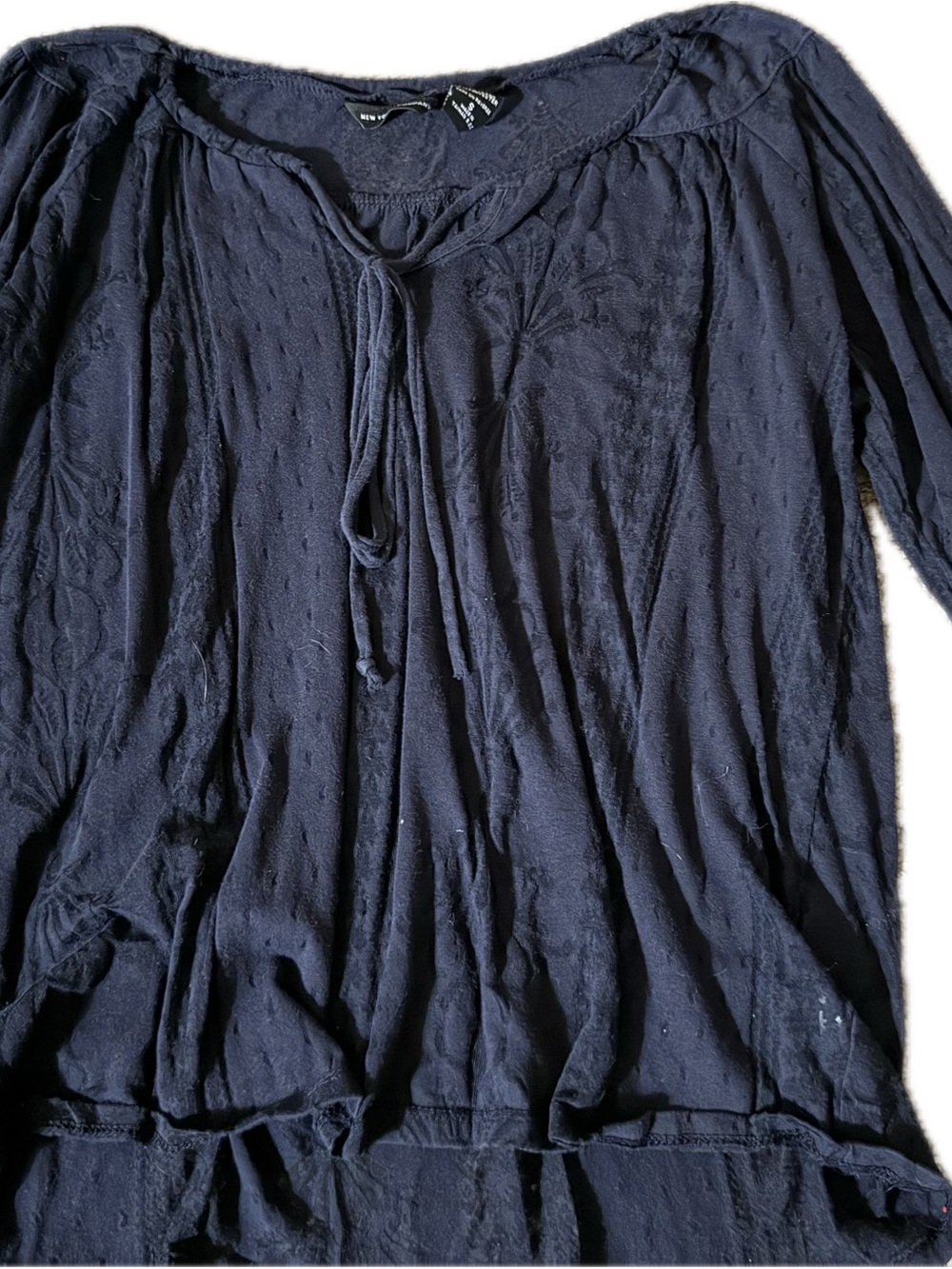 New York & Company Navy Tie-Front Peasant Tunic